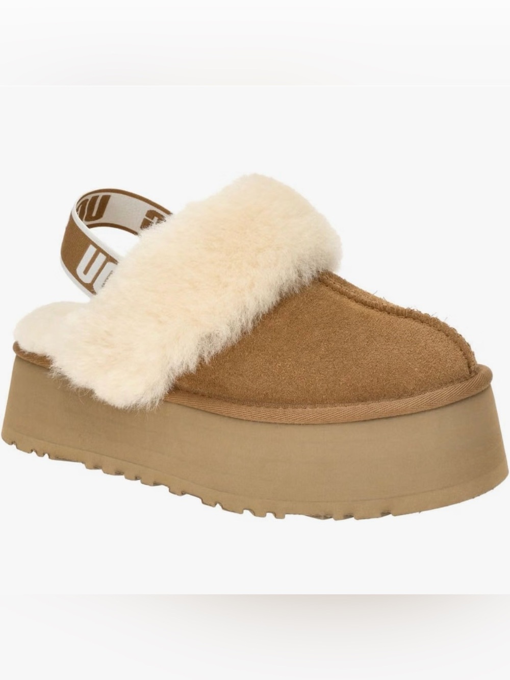 UGG Chestnut Suede Platform Shearling Slingback Mules